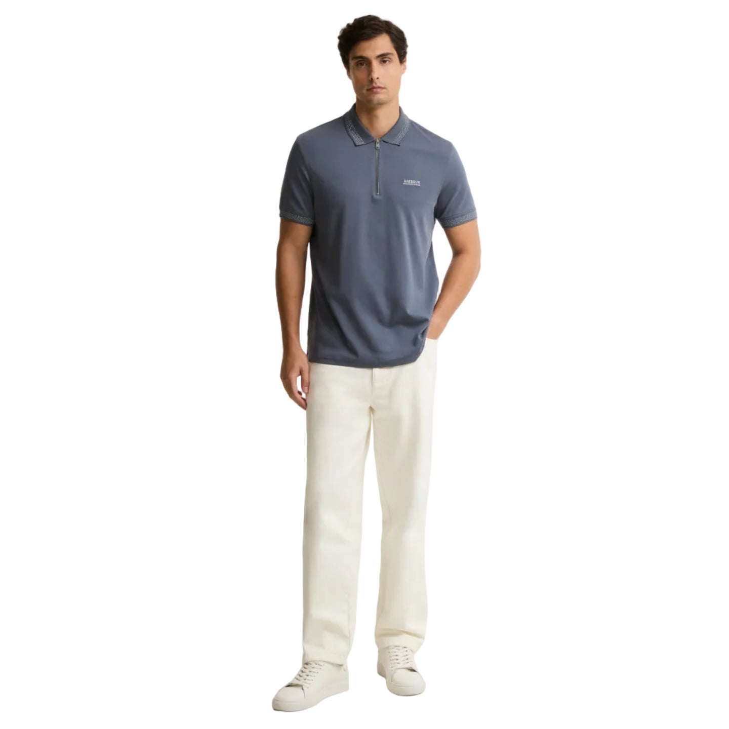 Barbour men's charcoal quarter-zip polo shirt