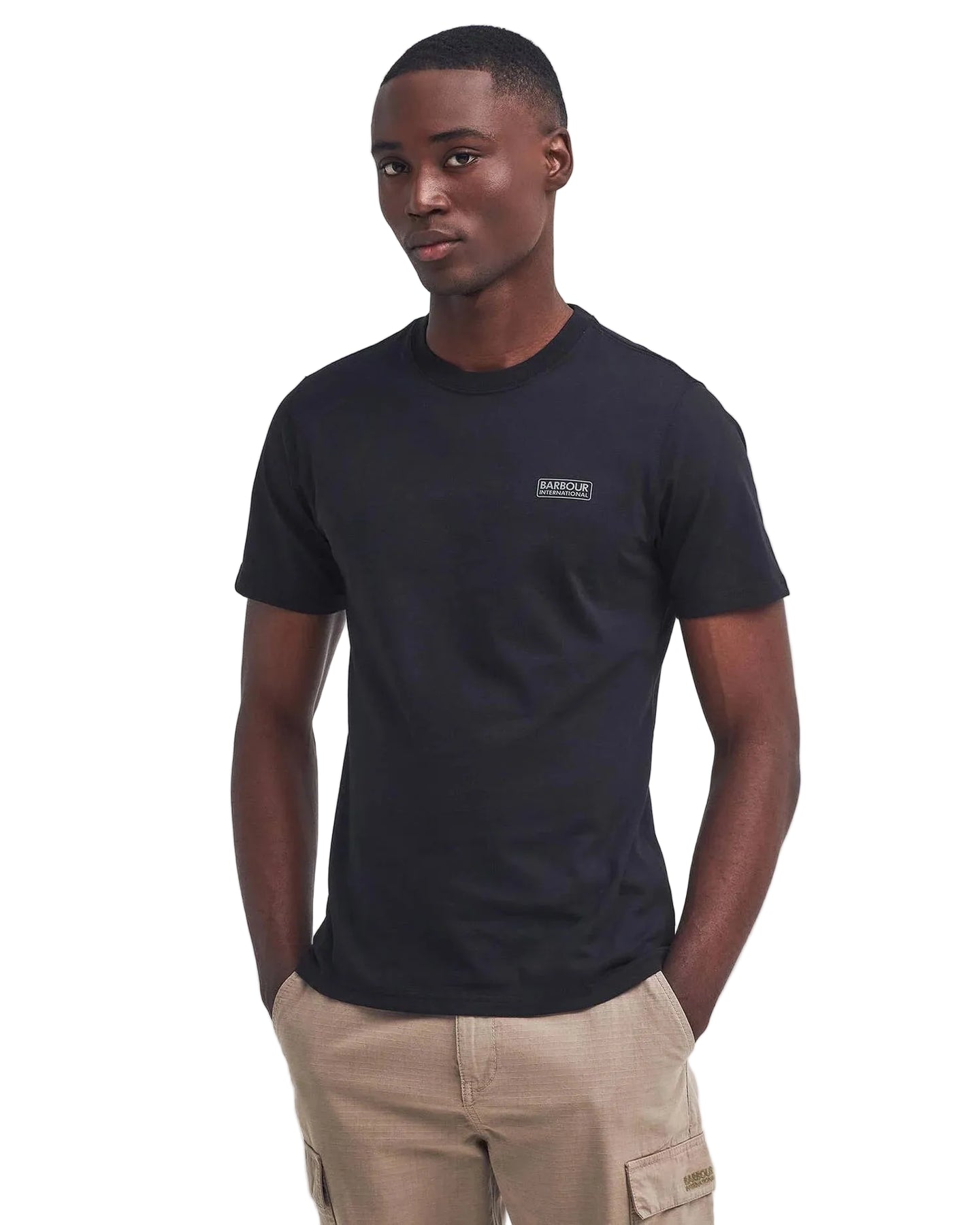 Barbour International Mens T-Shirt Small Logo Black/Pewter