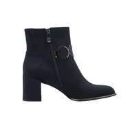 Marco Tozzi women's navy ankle boots with block heel and circular ankle detail