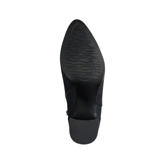 Marco Tozzi women's navy ankle boots with block heel and circular ankle detail