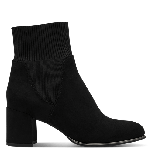 Marco Tozzi women's black ankle boots with ribbed stretch-knit cuff