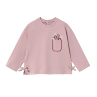 Mayoral girls' mauve long sleeve T-shirt with floral bow-tie detail