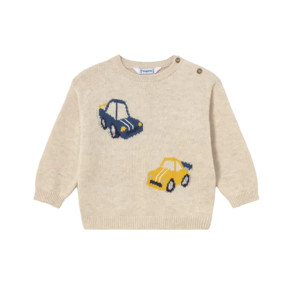 Mayoral boys' stone beige knitted jumper with car motifs