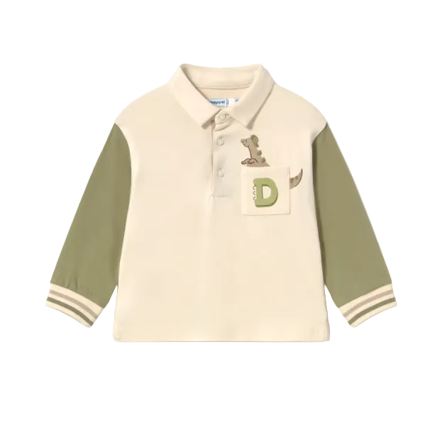 Mayoral boys' bayleaf green and cream long sleeve polo shirt