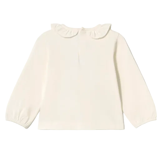 Mayoral girls' natural cream top with squirrel motif and ruffled collar