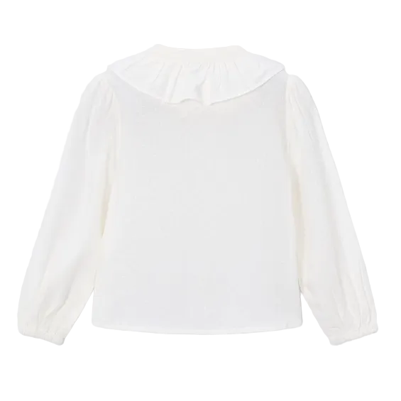 Mayoral girls' natural cream textured blouse with ruffled collar