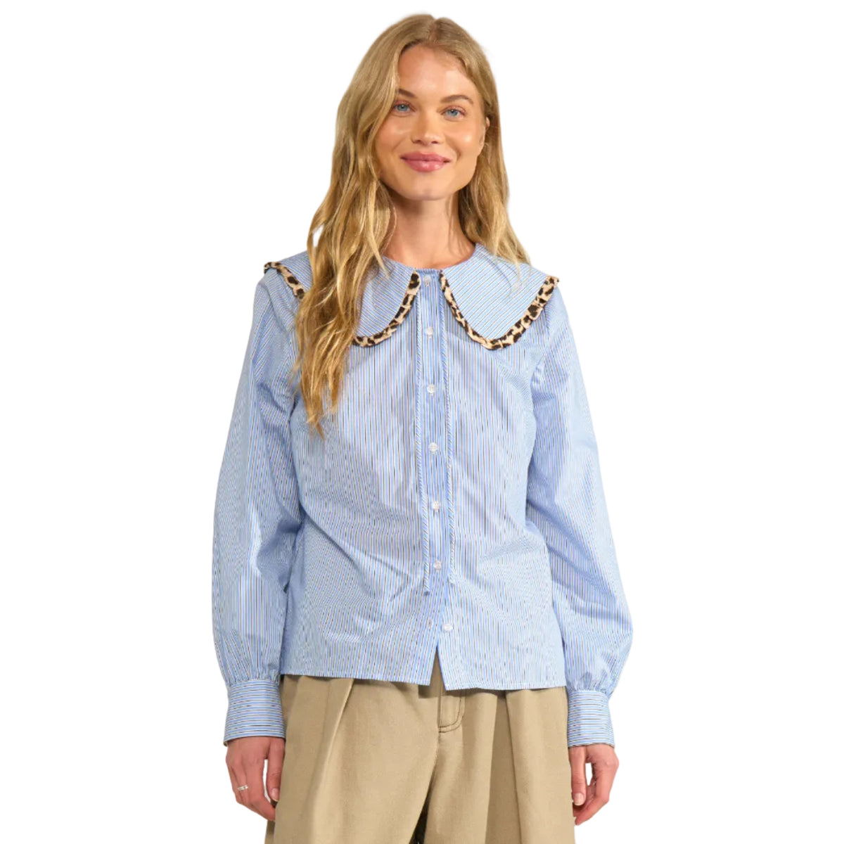 Numph NUMayana women's azurine striped blouse with statement collar