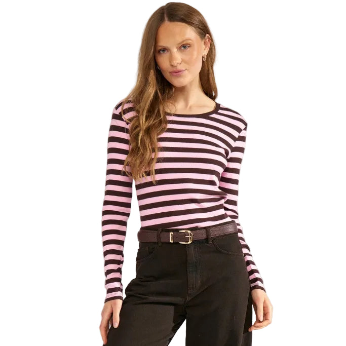 Numph NUMixie women's pink and brown striped top