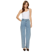 Numph Womens High Rise Jeans Amber Wide Light Blue Stonewash Denim