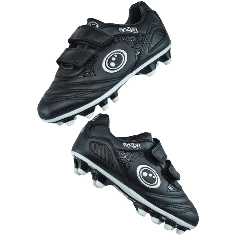 Optimum Kids Razor Easy Fasten Moulded Stud Rugby Boot Black/Silver - Donaghys