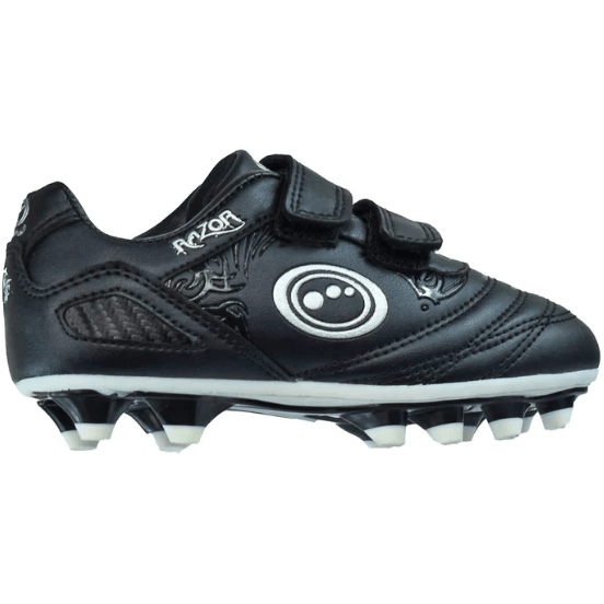 Optimum Kids Razor Easy Fasten Moulded Stud Rugby Boot Black/Silver - Donaghys