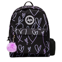 Hype Girls Backpack Iconic Glitter Scribble Hearts Black/Purple
