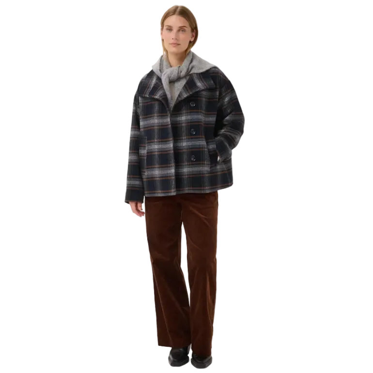 Part Two Womens Coat Celly Dark Navy Check
