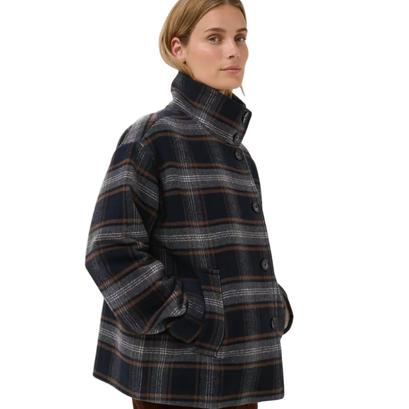 Part Two Womens Coat Celly Dark Navy Check