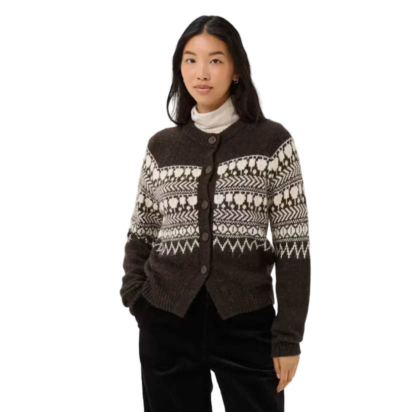 Part Two Womens Cardigan Charmaine Mole/Whitcap Jaquard/Brown