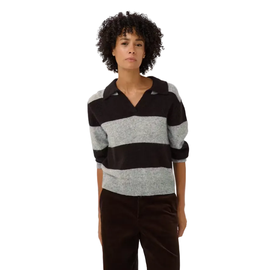 Part Two Womens Pullover Charlott Mole/Grey Melange Stripe/Brown