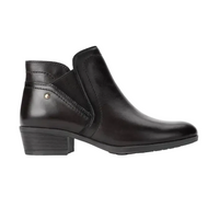 Pikolinos Daroca women's black leather ankle boots with low block heel