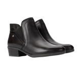 Pikolinos Daroca women's black leather ankle boots with low block heel