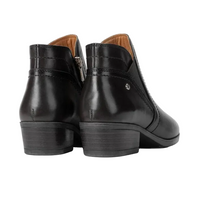 Pikolinos Daroca women's black leather ankle boots with low block heel