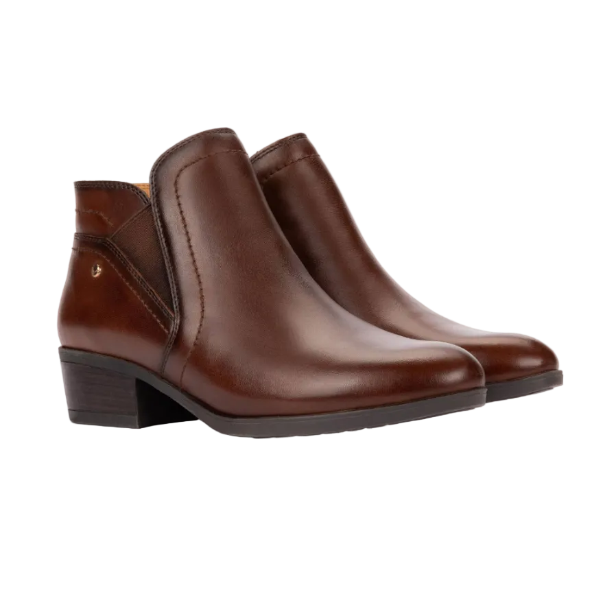 Pikolinos Daroca women's brown leather ankle boots with low block heel