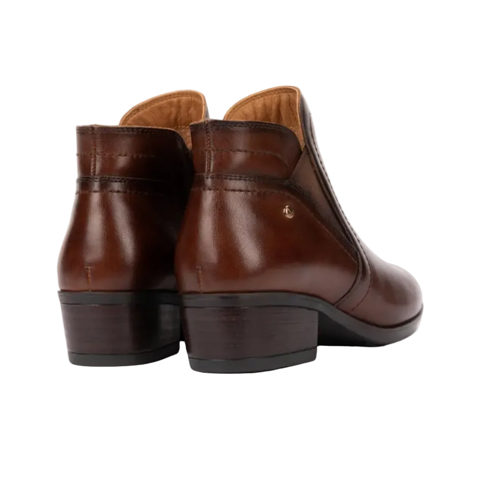 Pikolinos Daroca women's brown leather ankle boots with low block heel