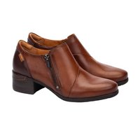 Pikolinos Malaga women's brown leather shoe with zip and low block heel