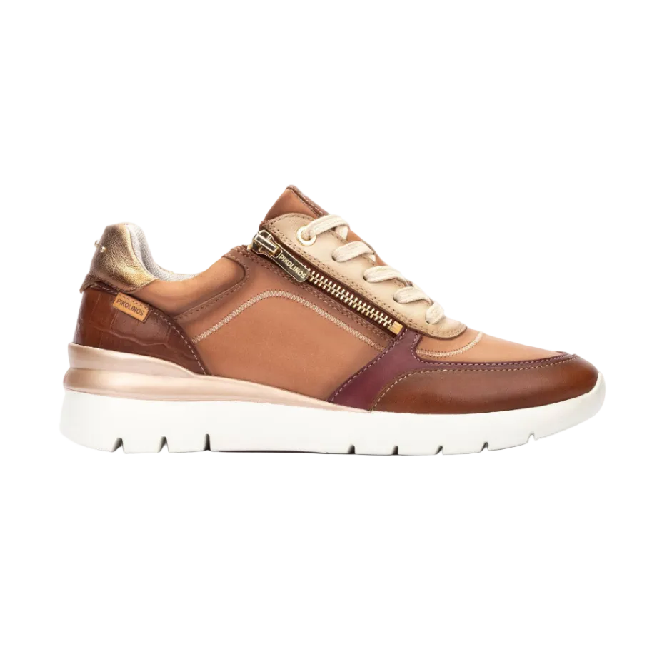 Pikolinos Cantabria women's terracotta tan lace-up trainers with side zip