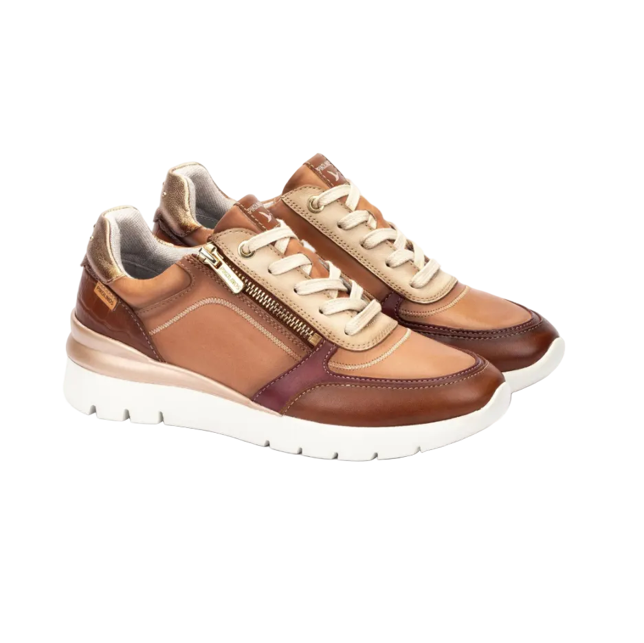 Pikolinos Cantabria women's terracotta tan lace-up trainers with side zip