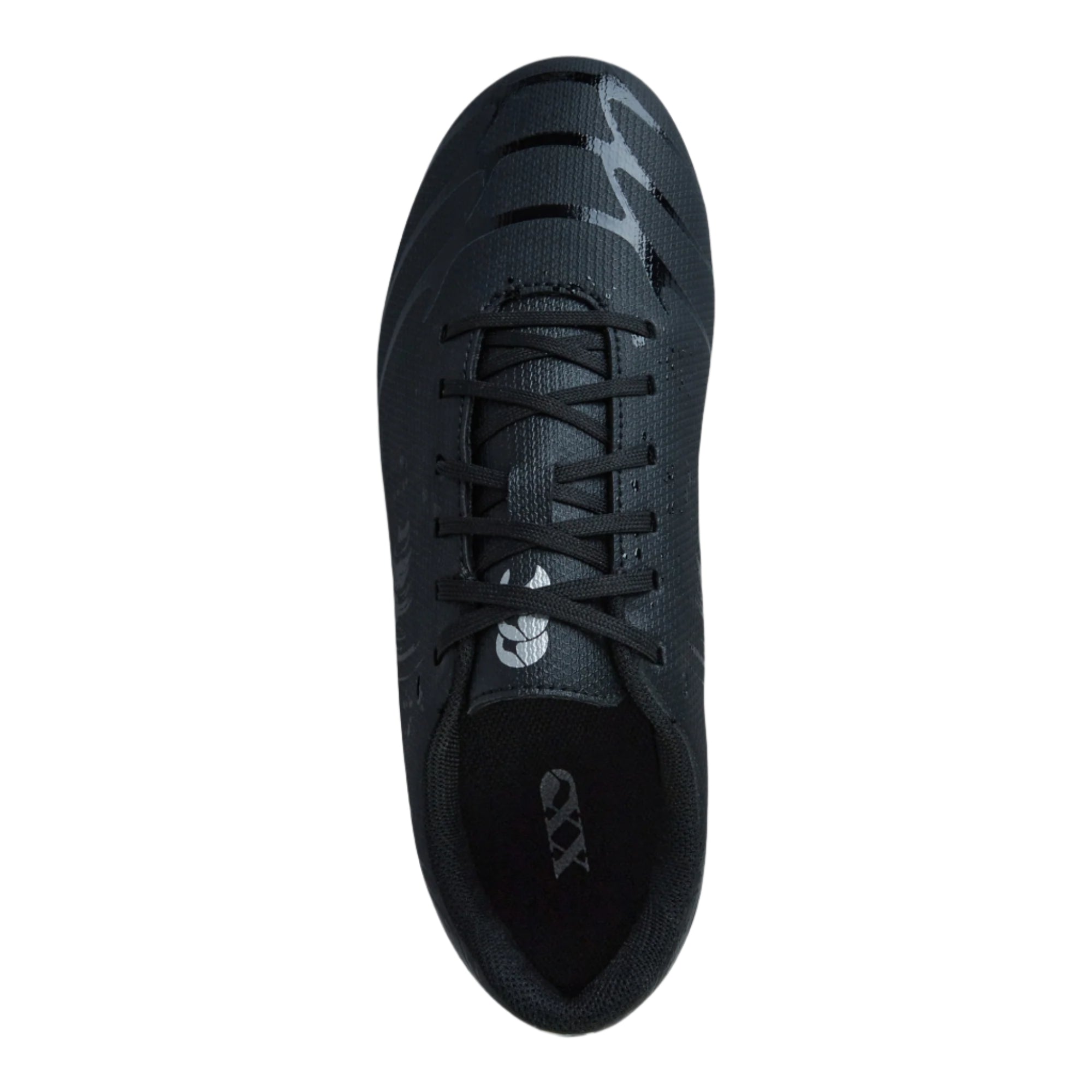 Canterbury kids' black and silver synthetic leather boot