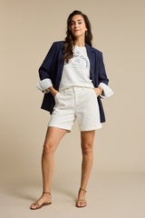 Red Button Womens Terry Sweater Chestprint Off White/Dark Blue