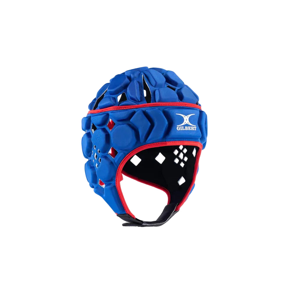 Gilbert blue and red rugby headguard