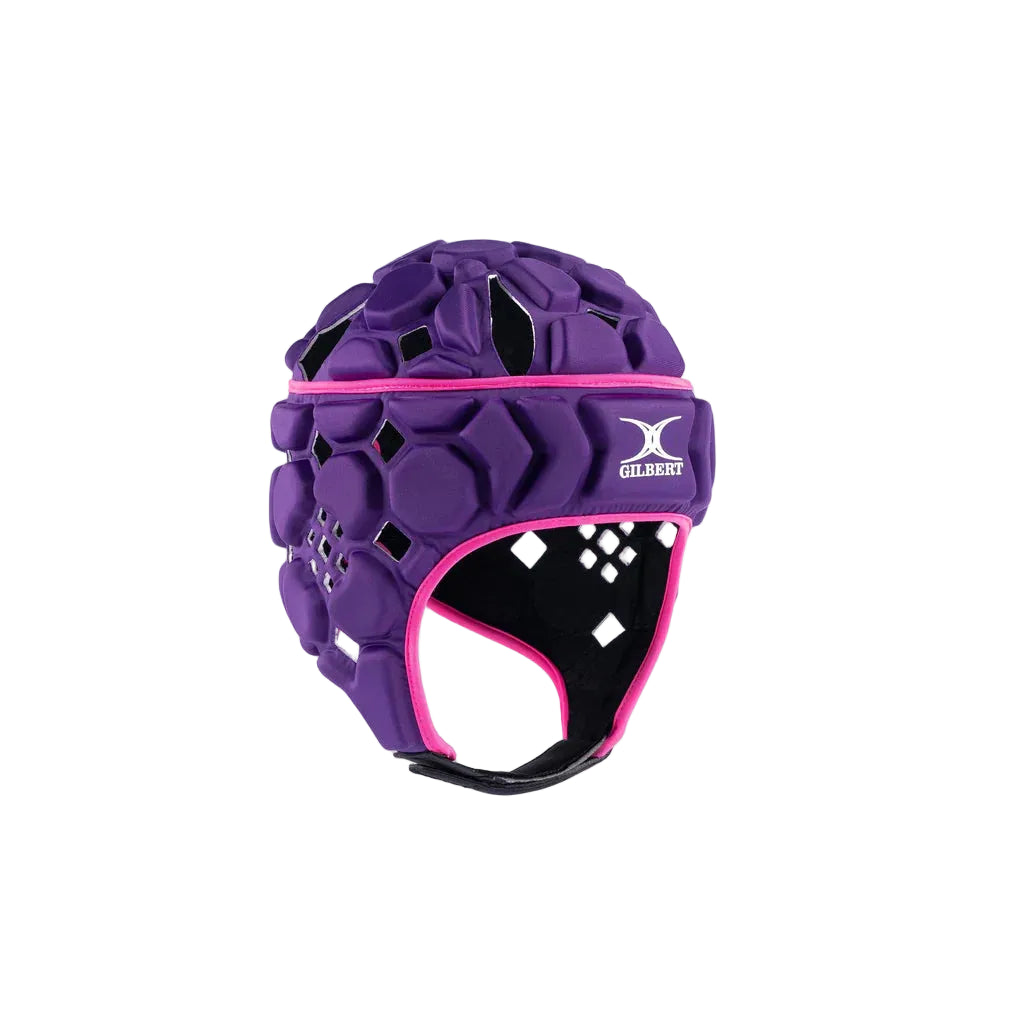 Gilbert purple and pink rugby headguard
