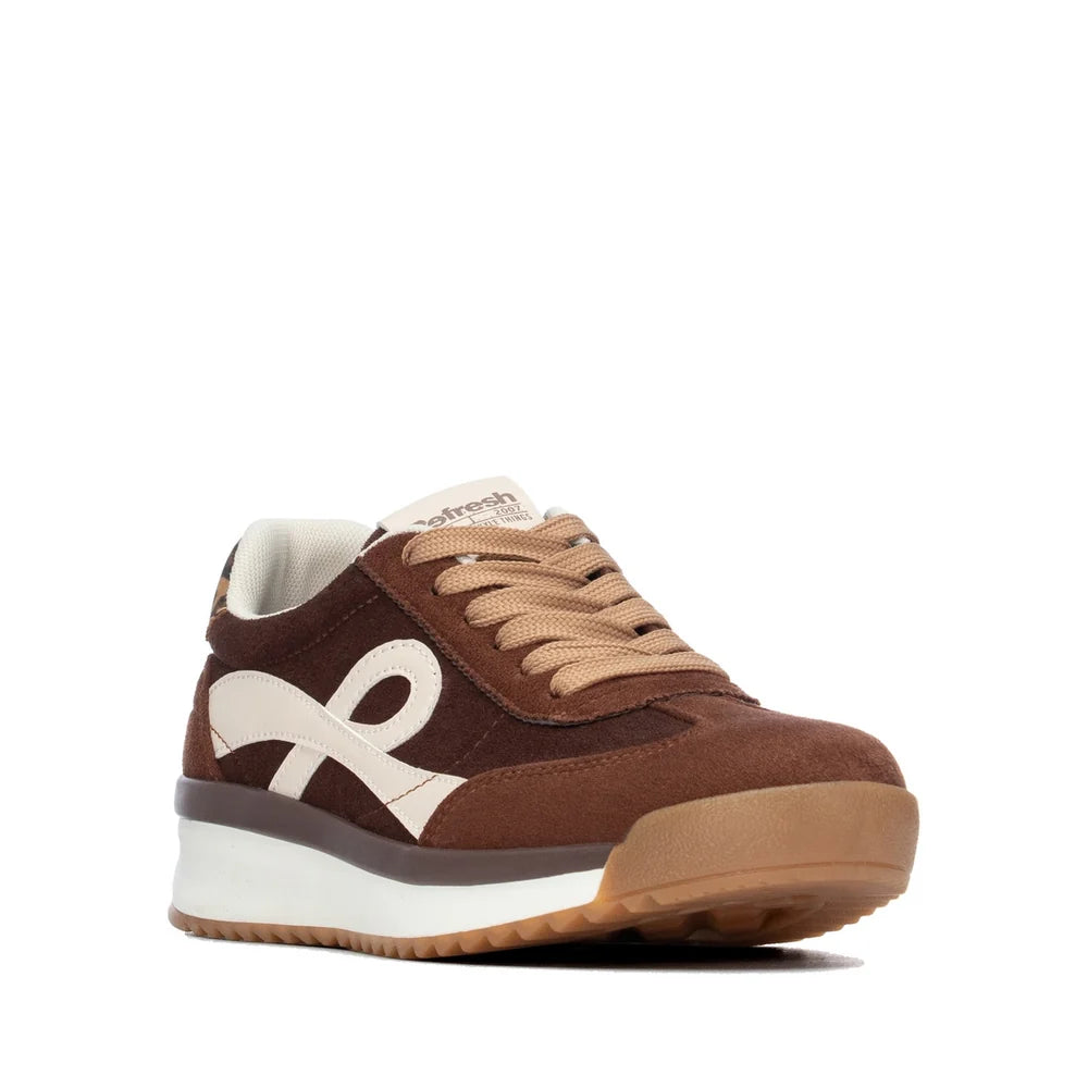 Refresh women's brown trainers with cream panels and leopard print heel