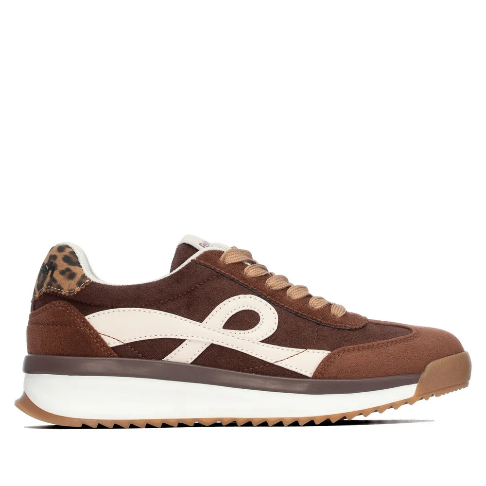 Refresh women's brown trainers with cream panels and leopard print heel