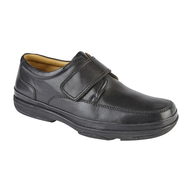 black leather men's shoe with velcro strap, comfortable wide fit, formal footwear
