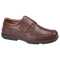 Men's brown leather shoe with velcro strap and black sole, comfortable and casual style