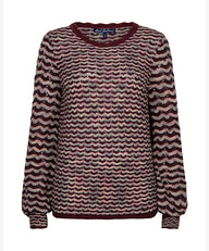 Red Button women's dark berry wave-patterned knitted jumper with round neck
