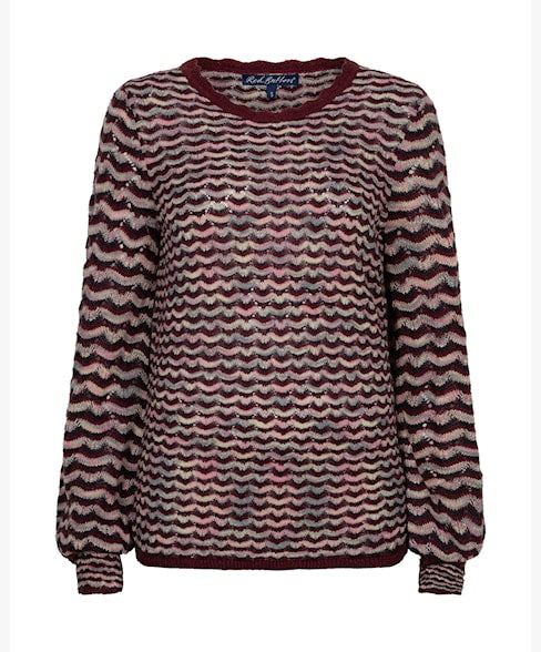 Red Button women's dark berry wave-patterned knitted jumper with round neck