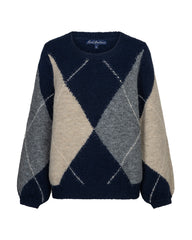 Red Button women's indigo argyle knitted jumper with contrast stitching