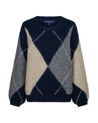Red Button women's indigo argyle knitted jumper with contrast stitching