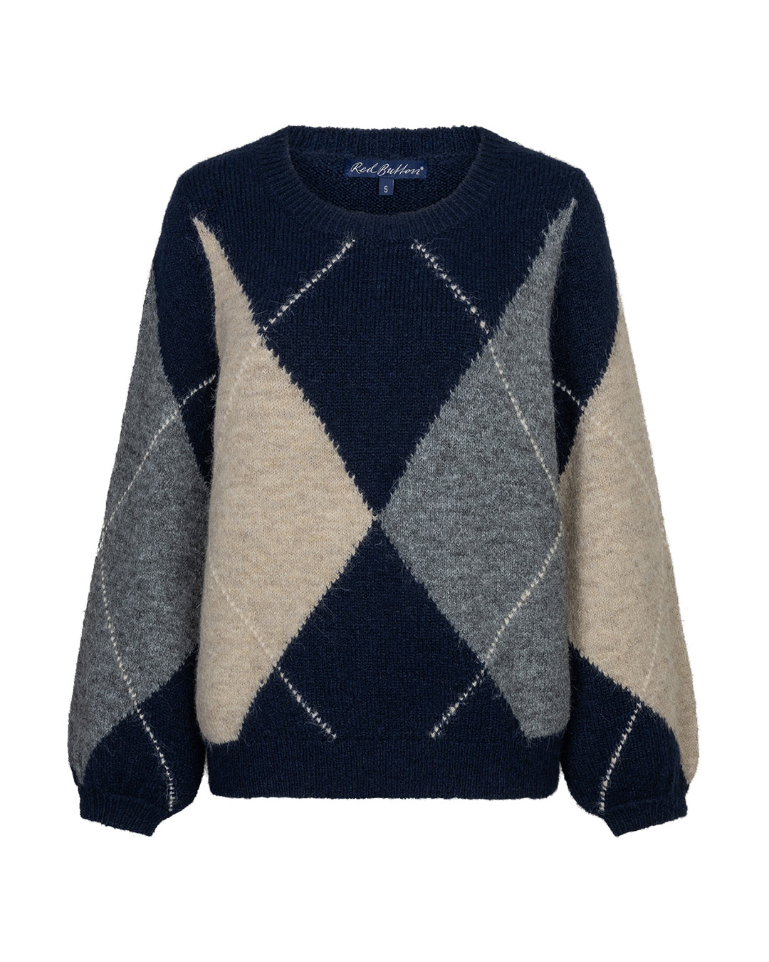 Red Button women's indigo argyle knitted jumper with contrast stitching