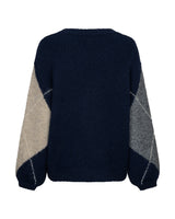 Red Button women's indigo argyle knitted jumper with contrast stitching