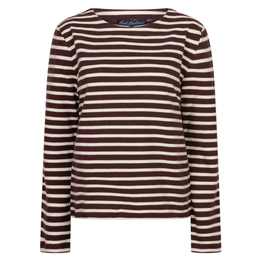 Red Button Womens Top Terry Stripe Burgnudy/Creme