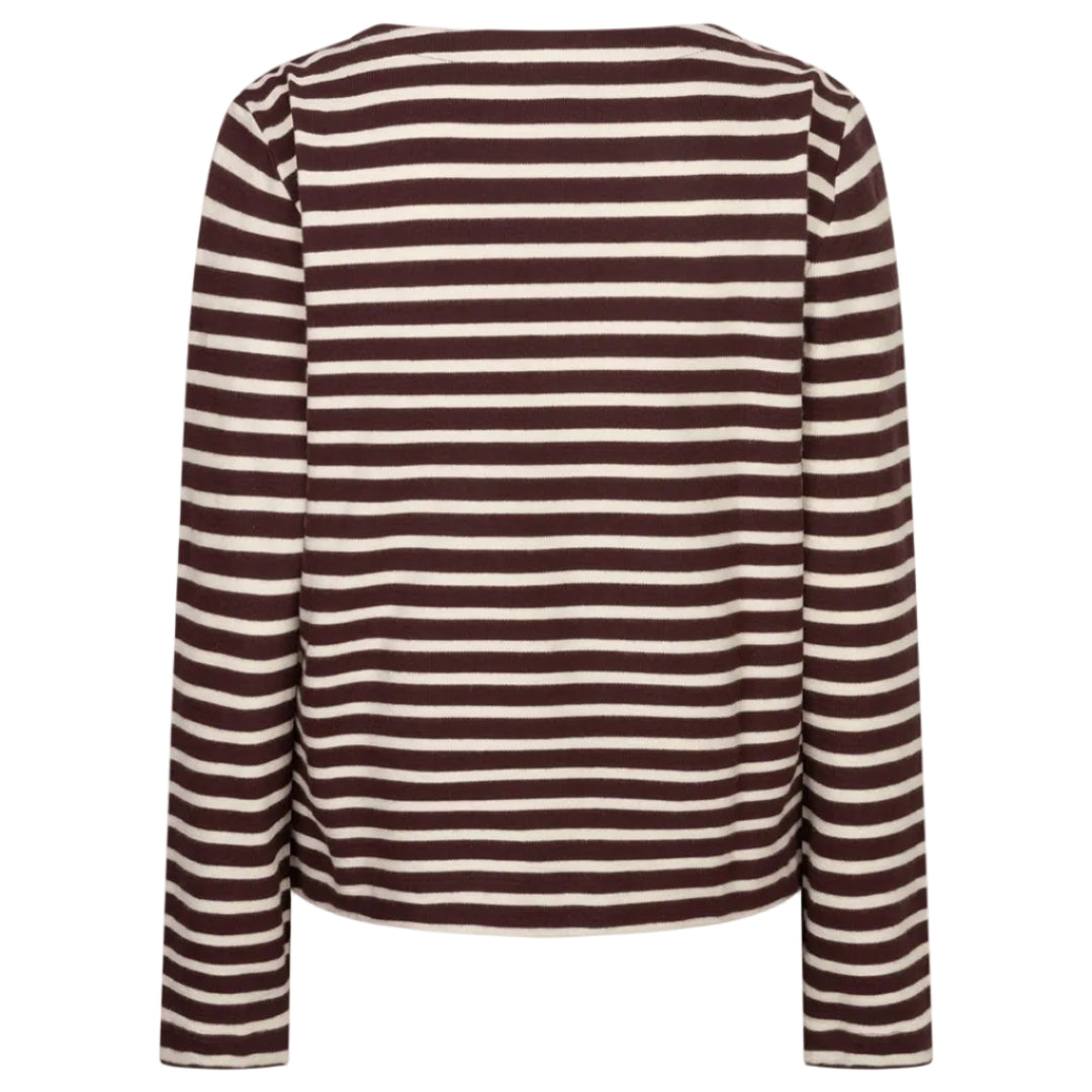 Red Button Womens Top Terry Stripe Burgnudy/Creme