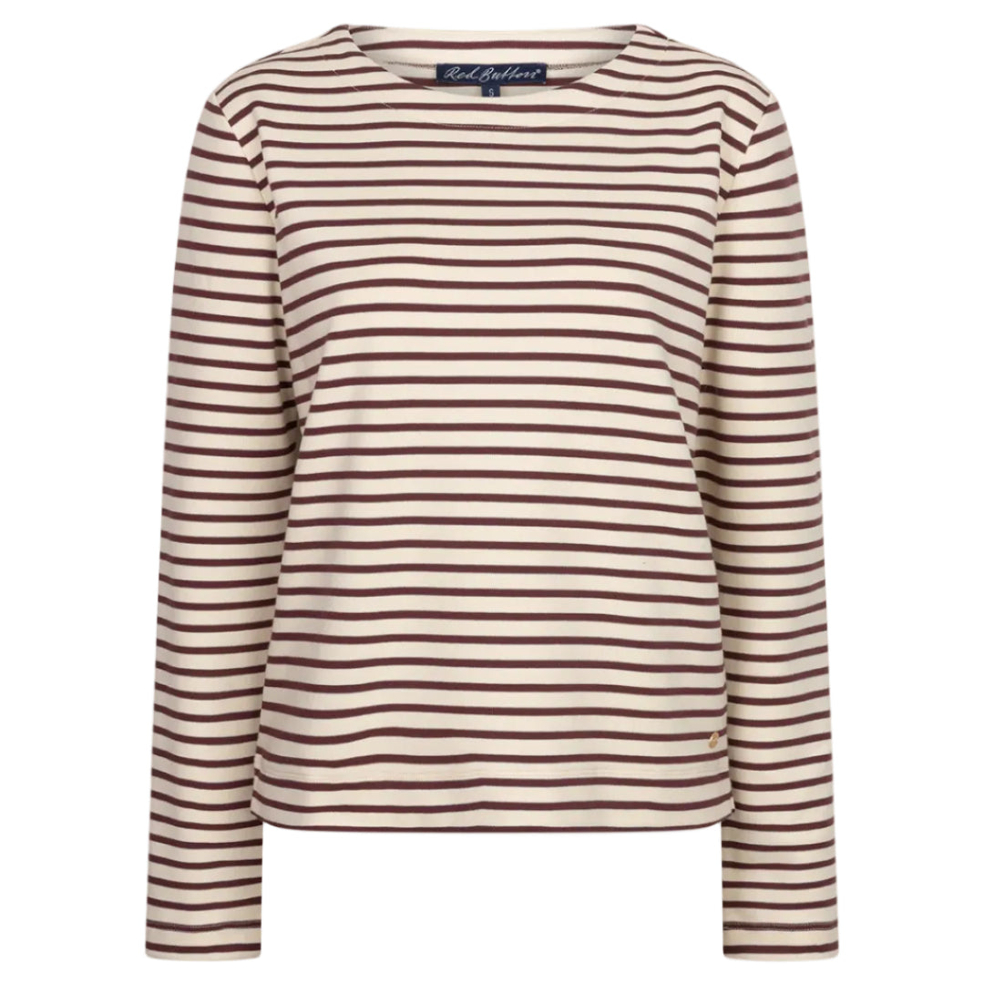Red Button women's creme and dark berry striped long sleeve top