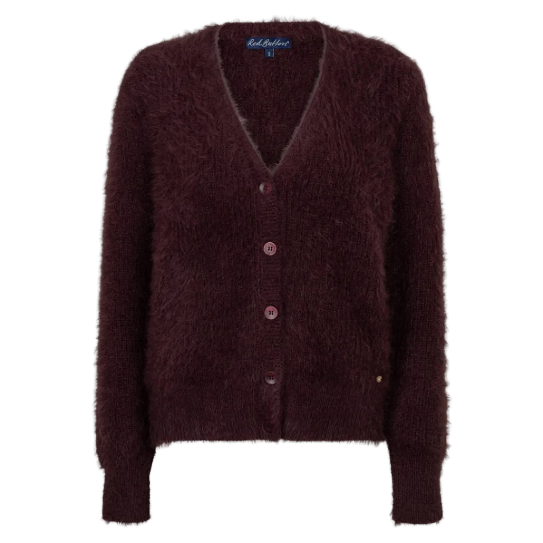 Red Button Womens Fuzzy Cardigan Burgundy