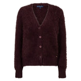 Red Button women's burgundy fuzzy knit V-neck button-through cardigan