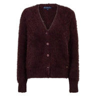 Red Button women's burgundy fuzzy knit V-neck button-through cardigan