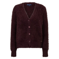 Red Button women's burgundy fuzzy knit V-neck button-through cardigan