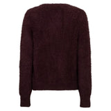 Red Button women's burgundy fuzzy knit V-neck button-through cardigan